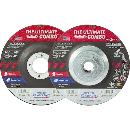 United Abrasives/Sait United Abrasives - Sait Depressed Center Wheel T27 Z-TECH 4-1/2"x .095" x 5/8-11" Zirconium 22430